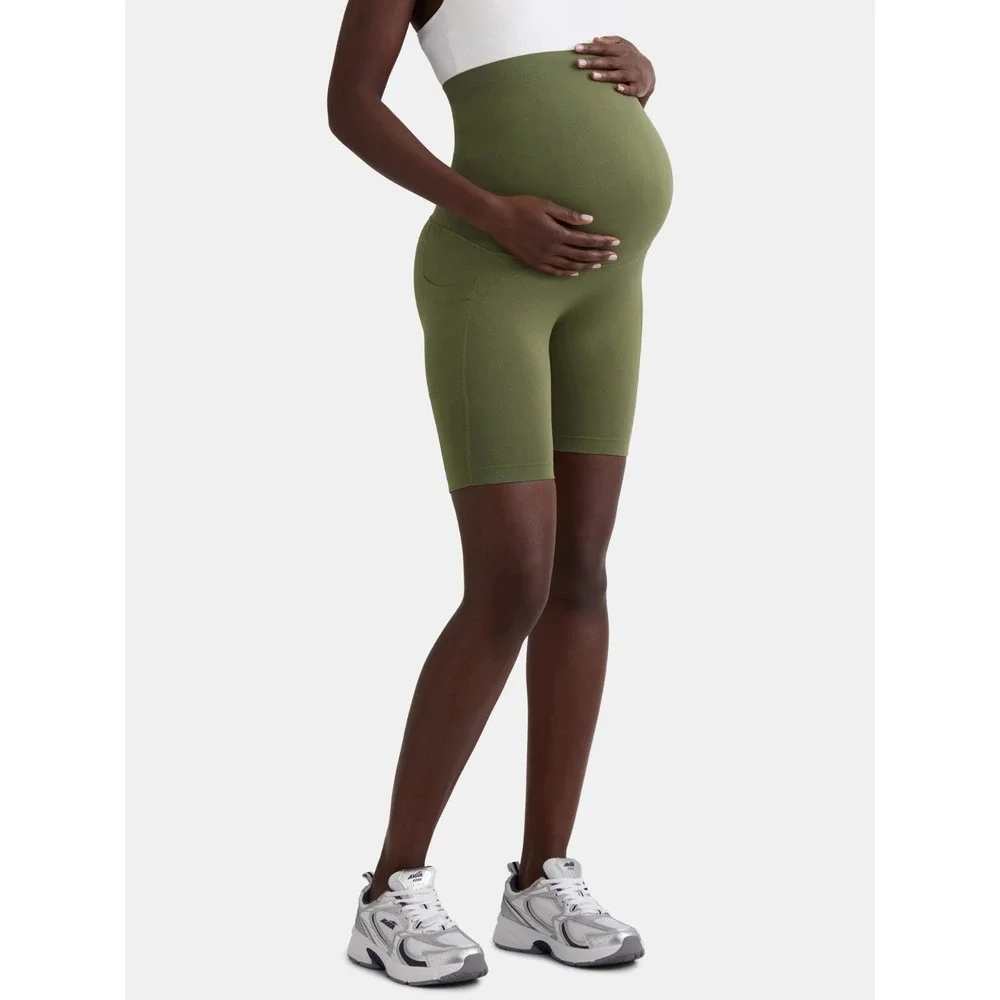 Time and Tru Maternity Bike Shorts XXL 20 Olive Seamless Wicking‎ Support